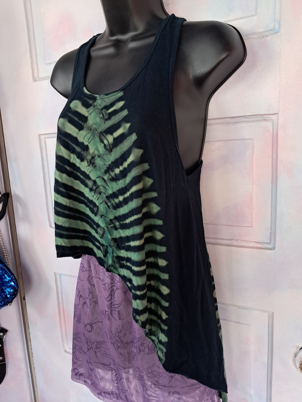 Kathmandu Black Racerback Tank with Green Tie-Dye Front - Picture 4 of 6